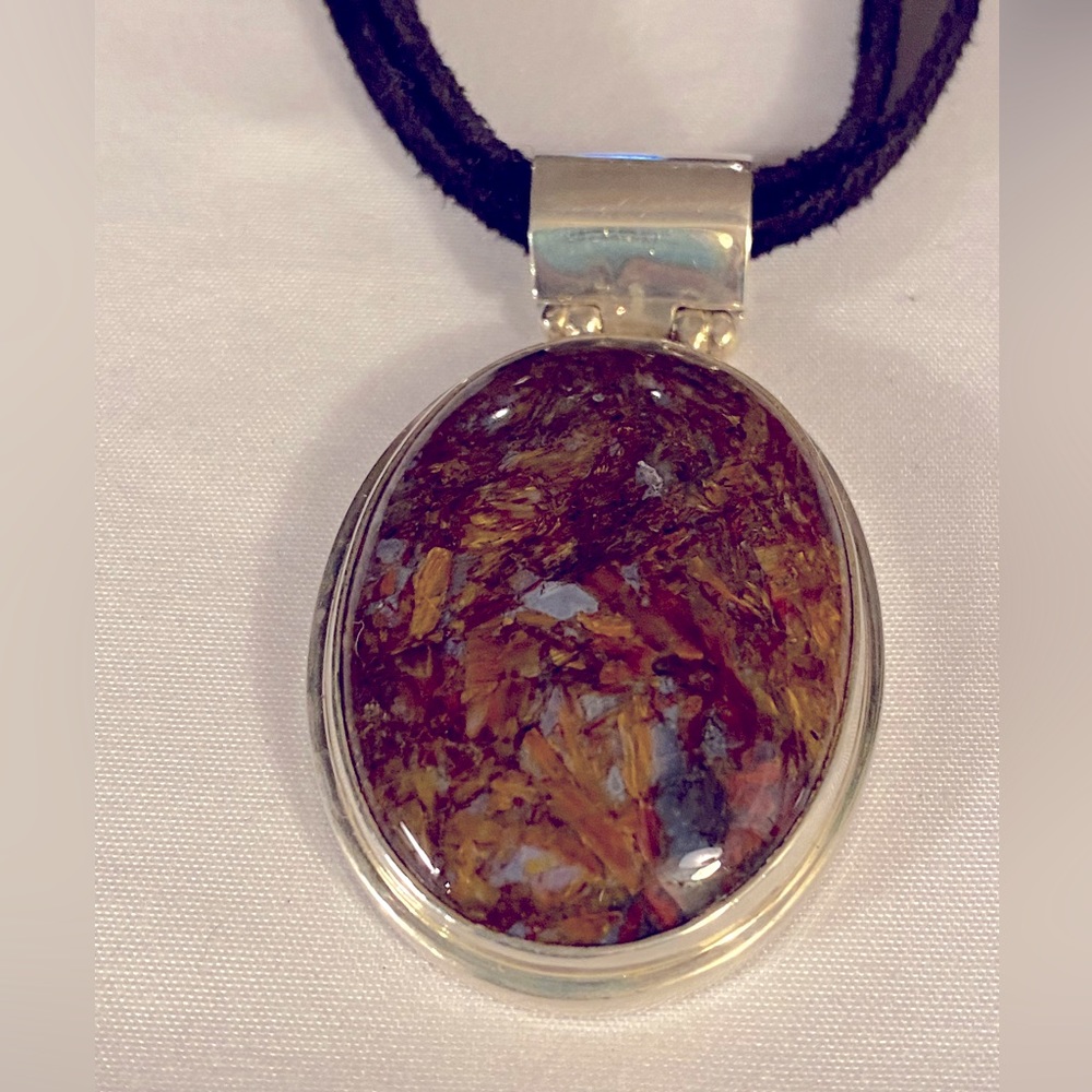 EXEX Sterling Silver Leather Pendant - Picture 2 of 3